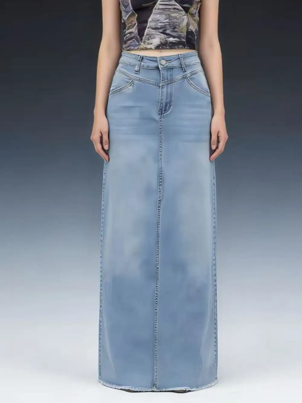 Denim Raw Maxi Skirt