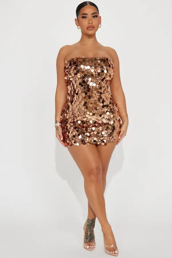 Amber Sequin Mini Dress - Copper