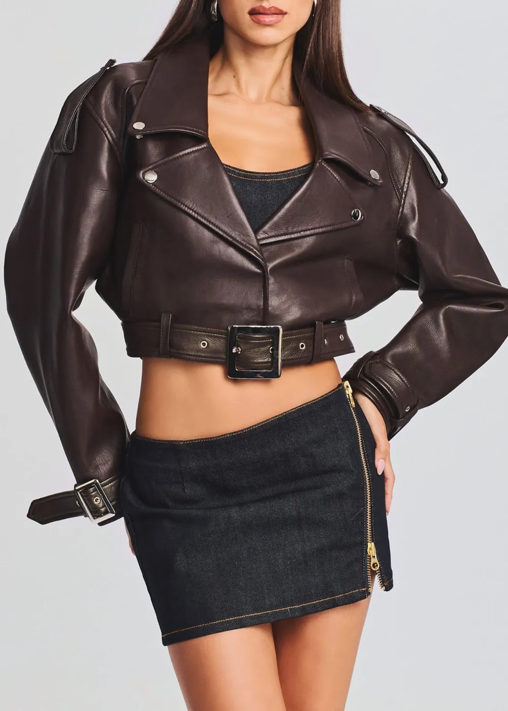 Lapel Buckle Leather Jacket