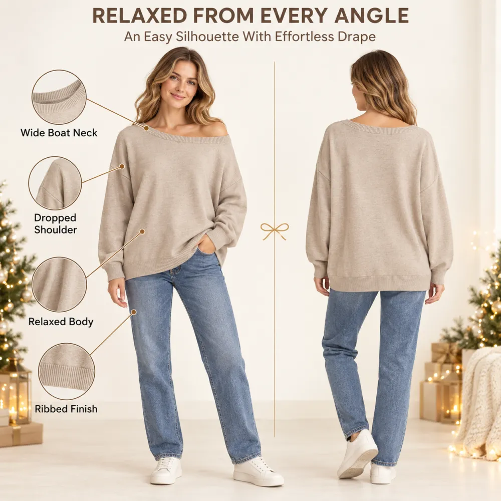Women's Square Neck Sweater, Casual Off-Shoulder Long Sleeve Pullover, Women's Fall Winter Knit Top