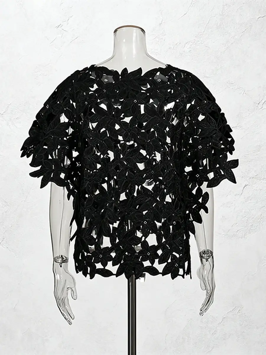 Floral Lace Cutout Short Sleeve Top