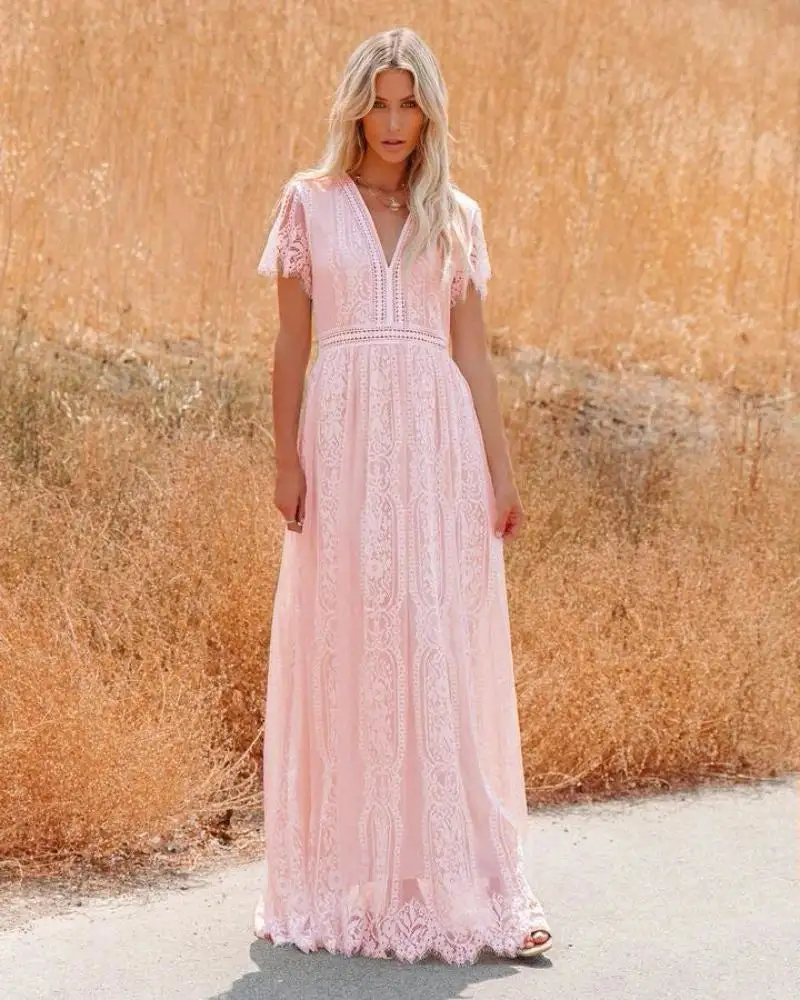 Enchanted Pink Lace Boho Dress