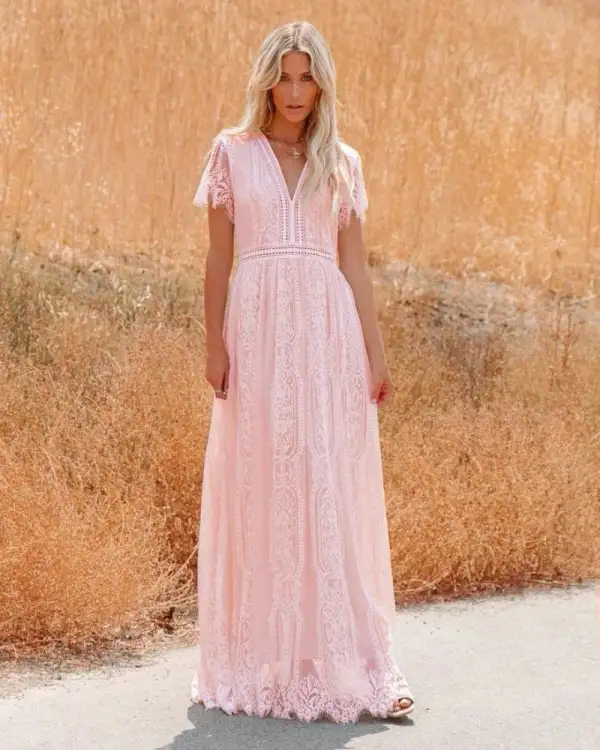 Enchanted Pink Lace Boho Dress