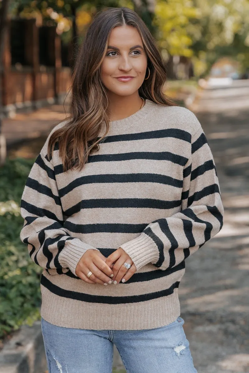 Black and Mocha Striped Pullover Sweater