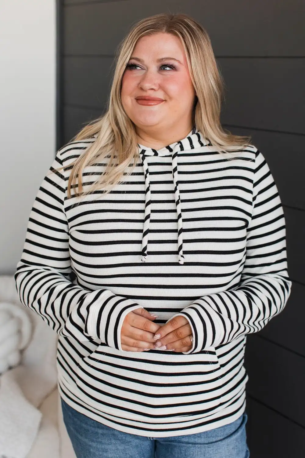 Happiest Encounters Hooded Knit Top- Ivory & Black