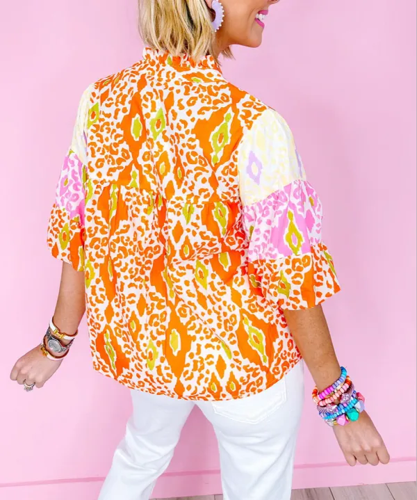 Puff Sleeve Animal Print Blouse