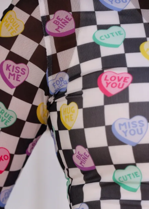 Checkered Conversation Hearts Mesh Top