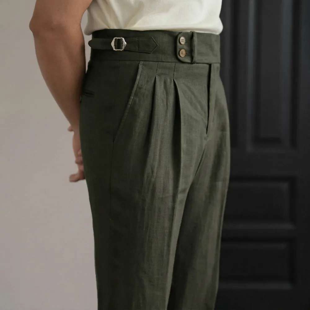 Lightweight Linen Side Tab Trousers