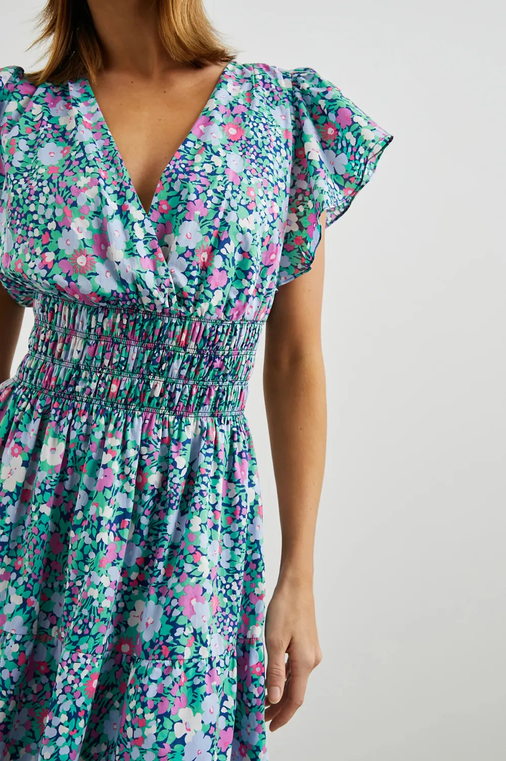 Floral Leaf-Shaped Sleeve Fitted Waist Dress
