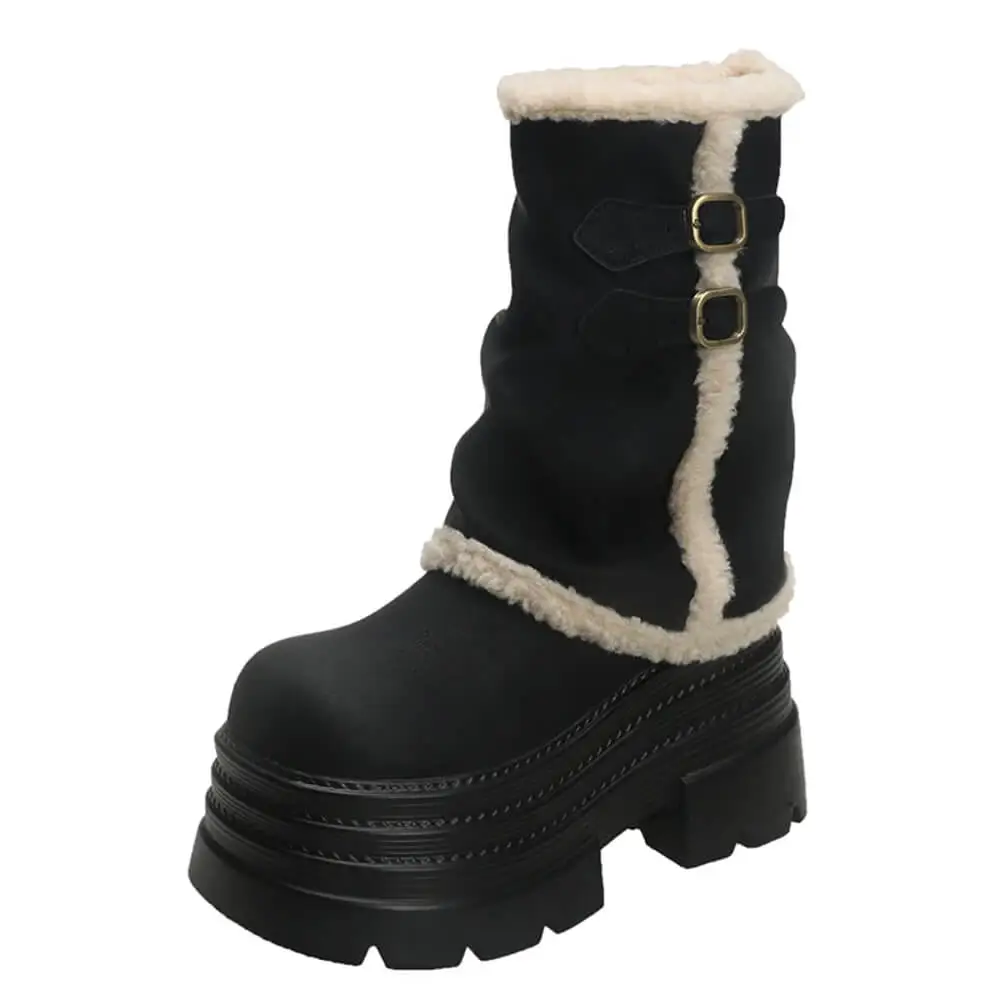 Fur Trim Chunky Platform Boots