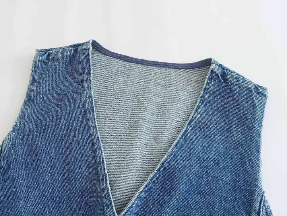 Sleeveless Denim V Neck Button Vest