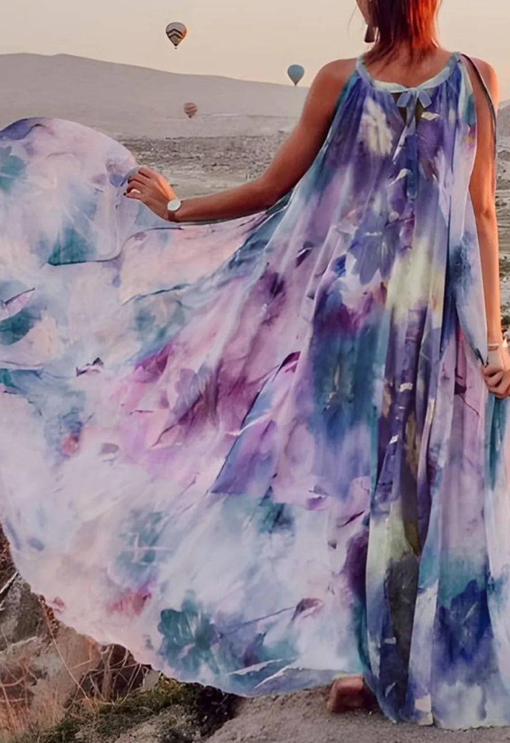 FLORAL WATERCOLOR MAXI SLIP DRESS IN VIOLET