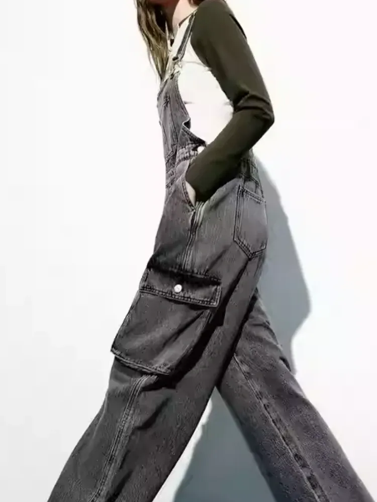 Casual Pockets Denim Overalls