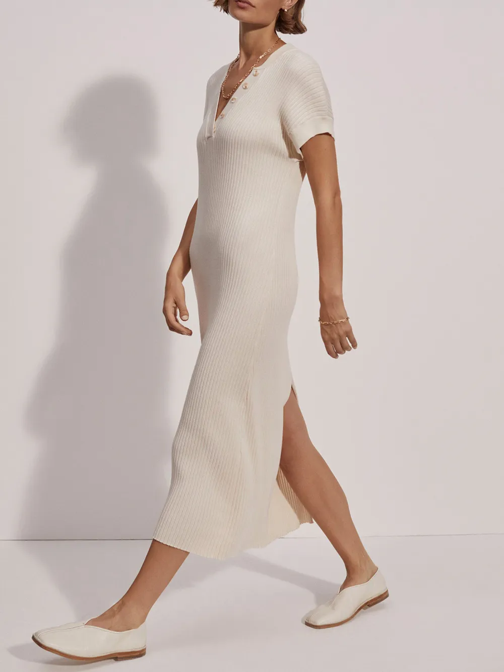V-Neck Knit Midi Dress