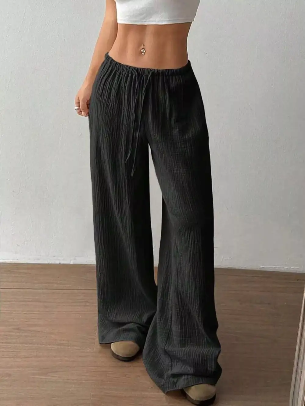 Full Size Drawstring Wide Leg Pants