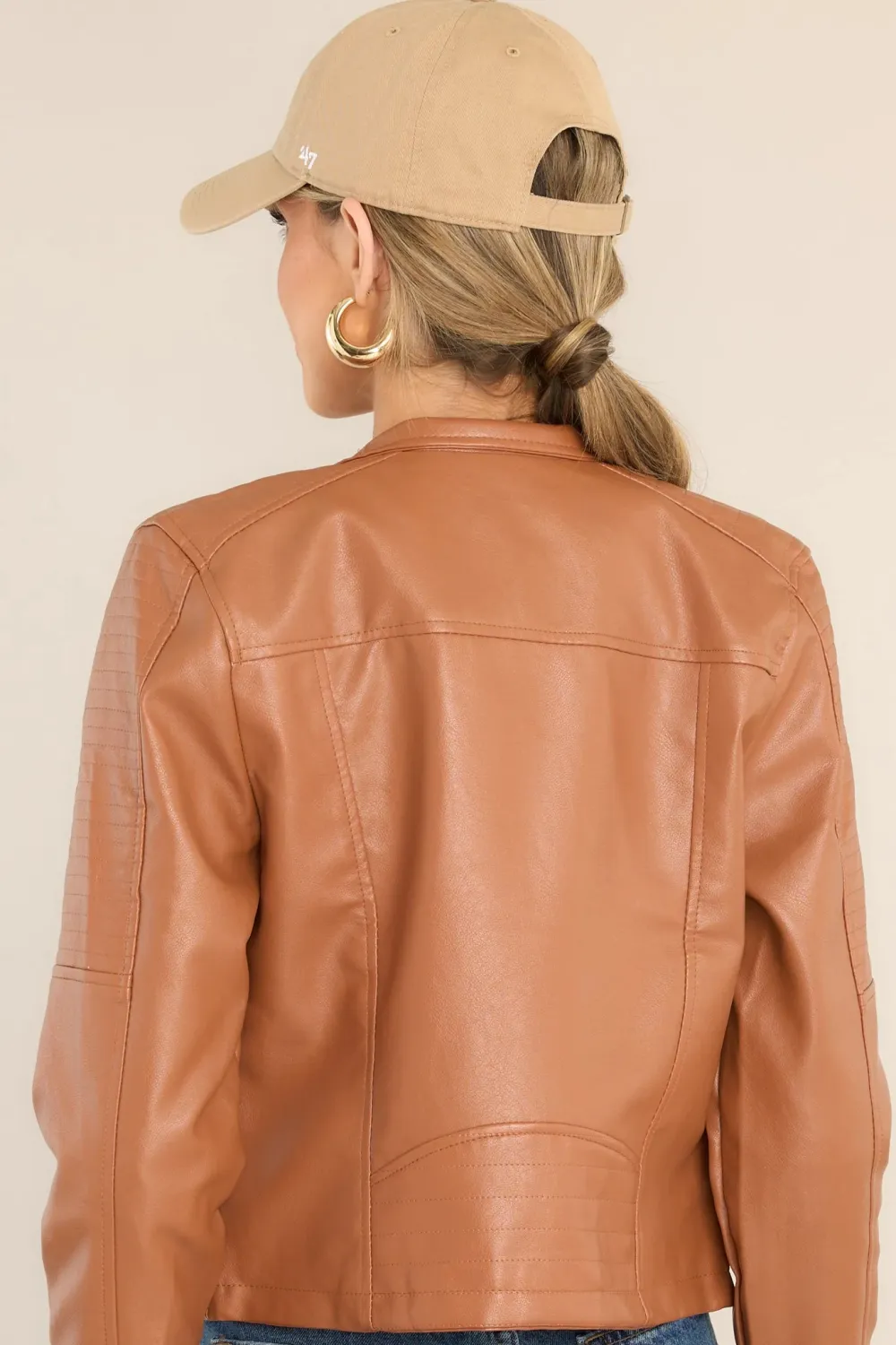 DEFYING THE ODDS CARAMEL FAUX LEATHER JACKET