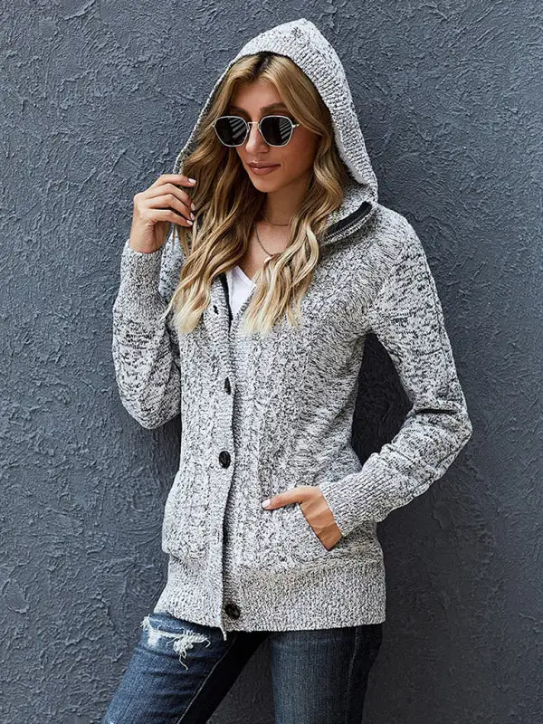 Women's Hooded Long Sleeve Knit Cardigan with Pockets in 4 Colors Sizes 4-12