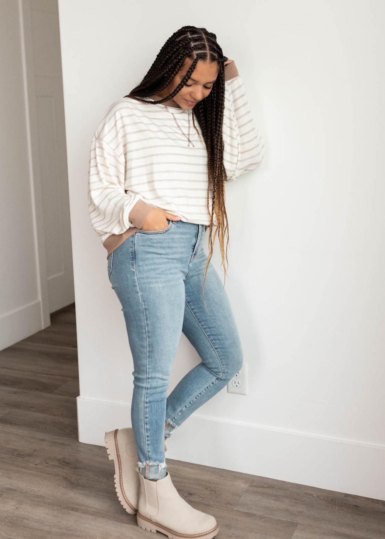 Alysia Mocha Stripe Long Sleeve Top