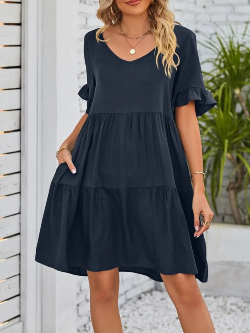 Relaxed Shape Ruffle Tiered Mini Dress
