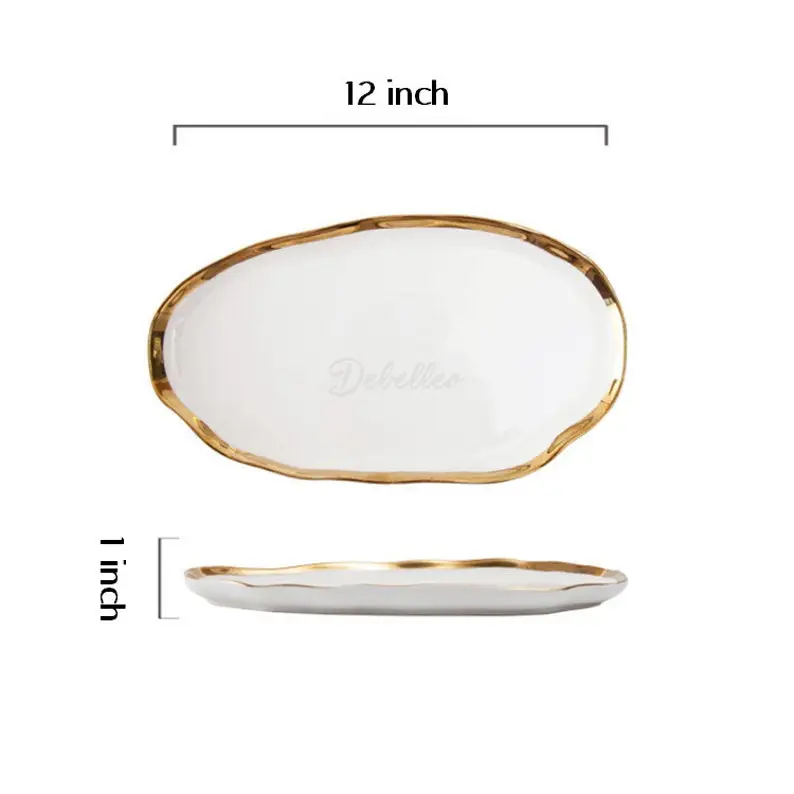 Ondata 4 Piece Dinner Plate Set Handmade Ceramic Hand Finished Gold Edges Modern Minimalist Vintage Nordic Vintage Nordic Party Tableware