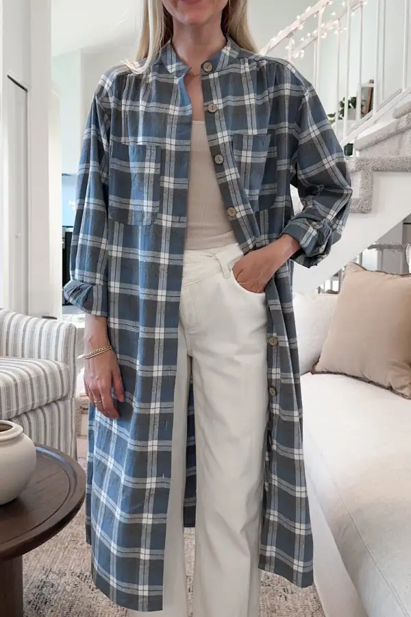 Plaid Button Front Shirt Dress