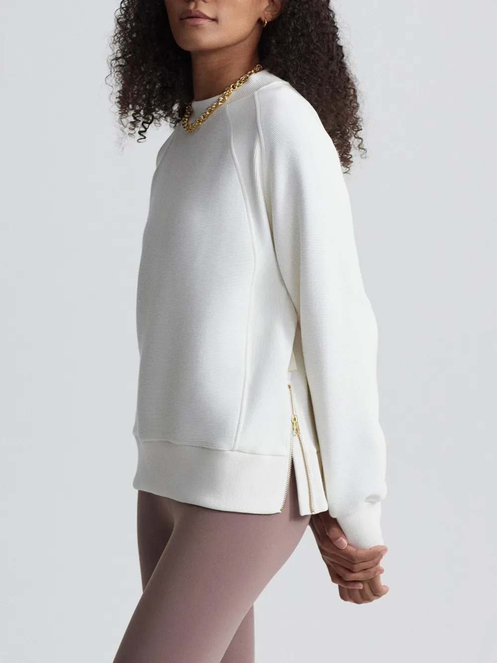 Modern Crew-Neck Side-Zip Textured Sweatshirt