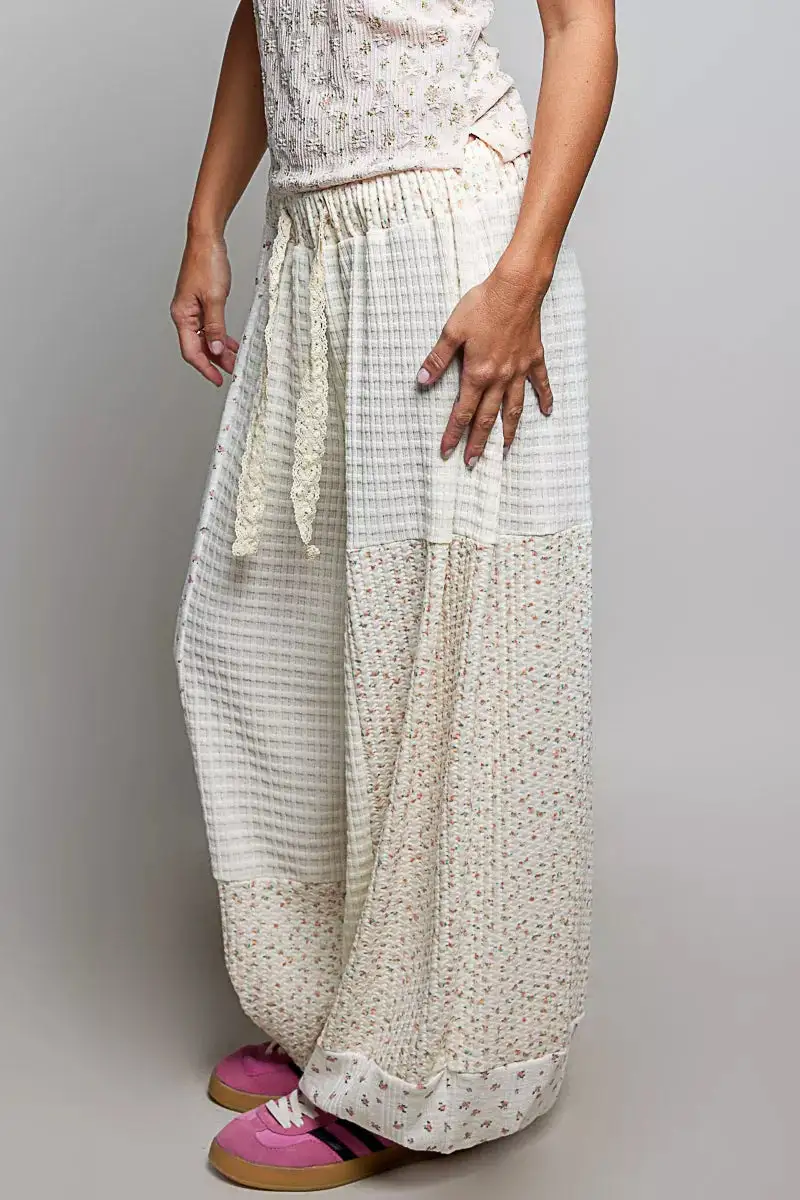 Relaxed Patchwork Mixed Knit Wide Leg Pants