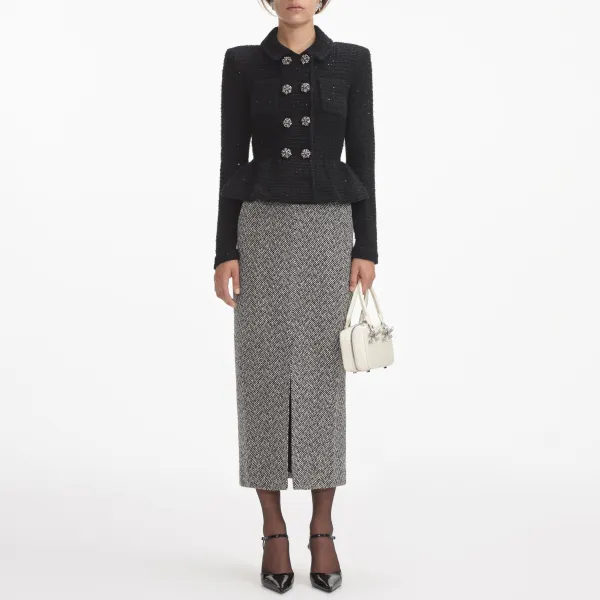 Black Textured Knit Peplum Jacket