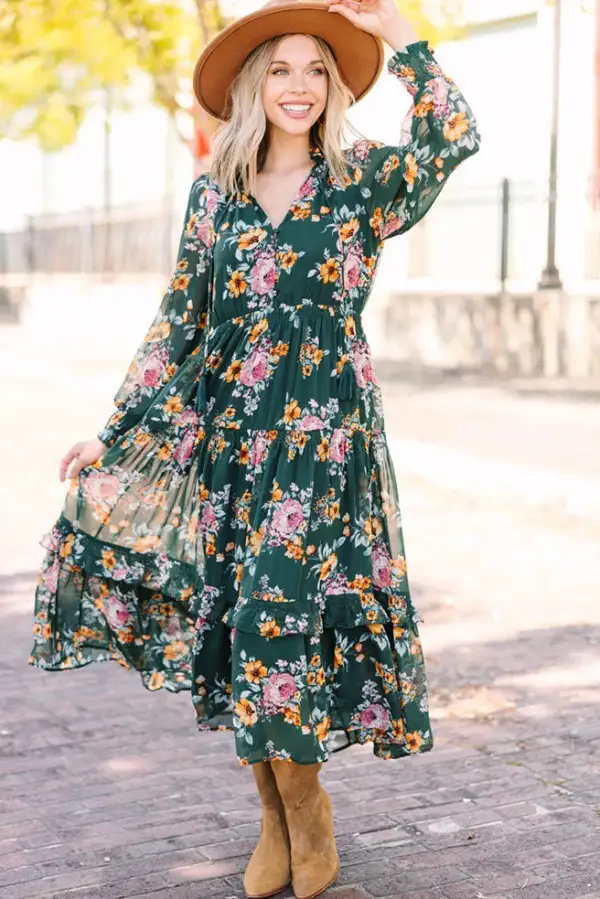 Where You Belong Green Floral Maxi Dress