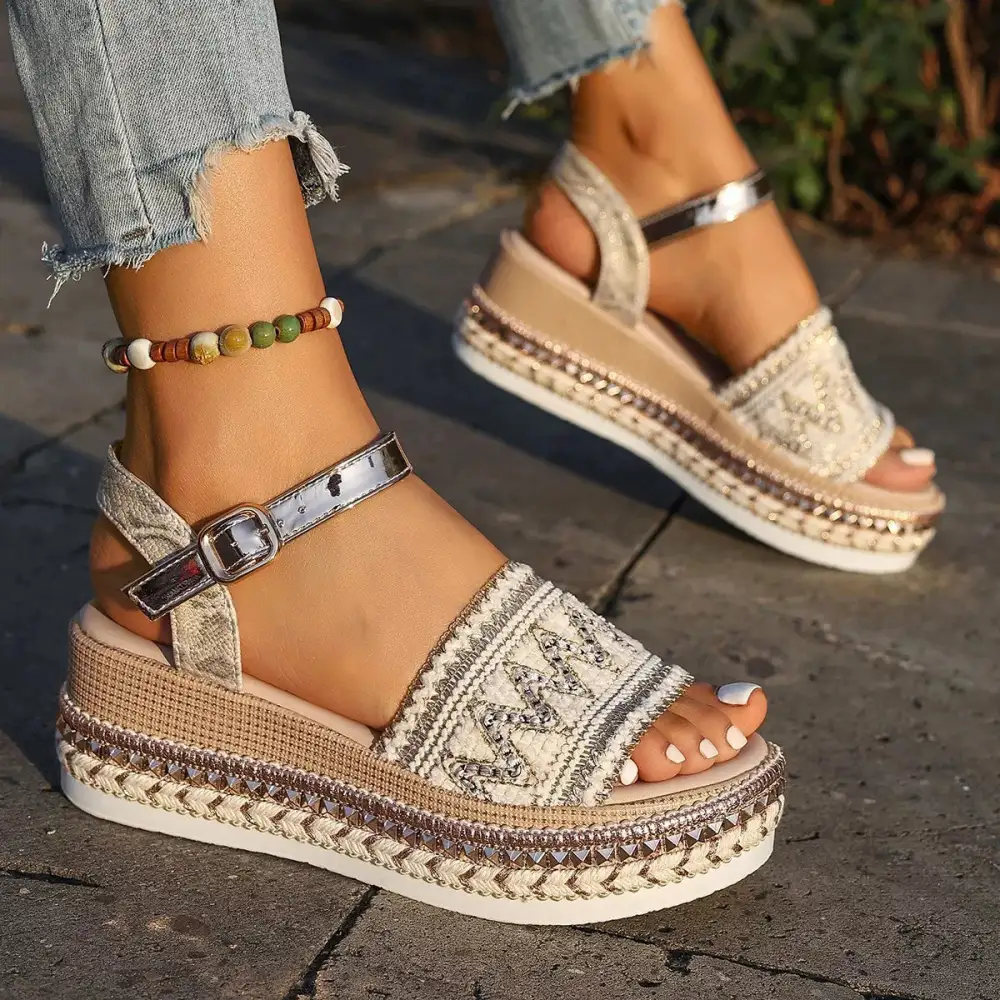 Boho Open Toe Wedge Sandals