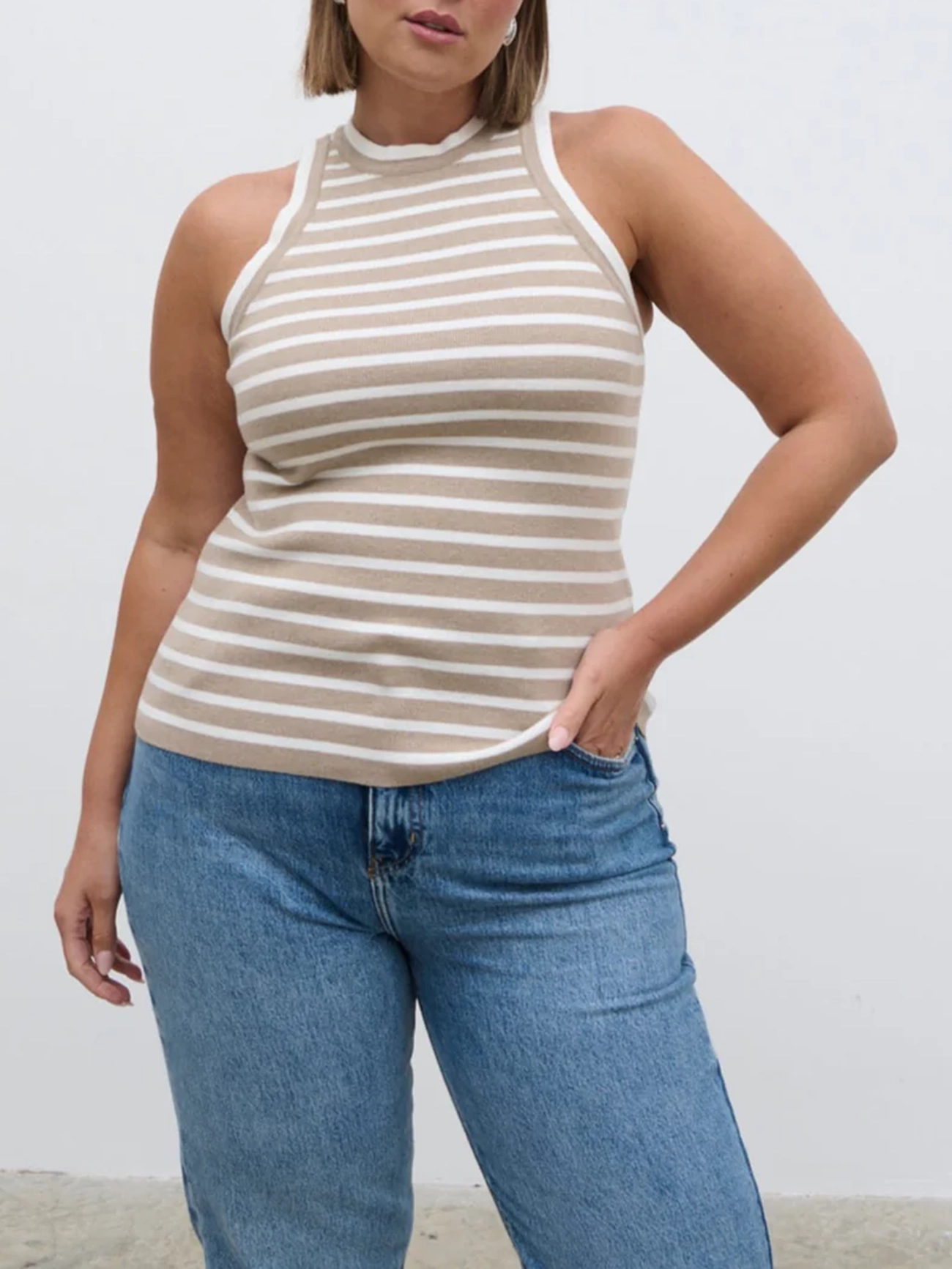 Stripe Knit Racer Top Curve