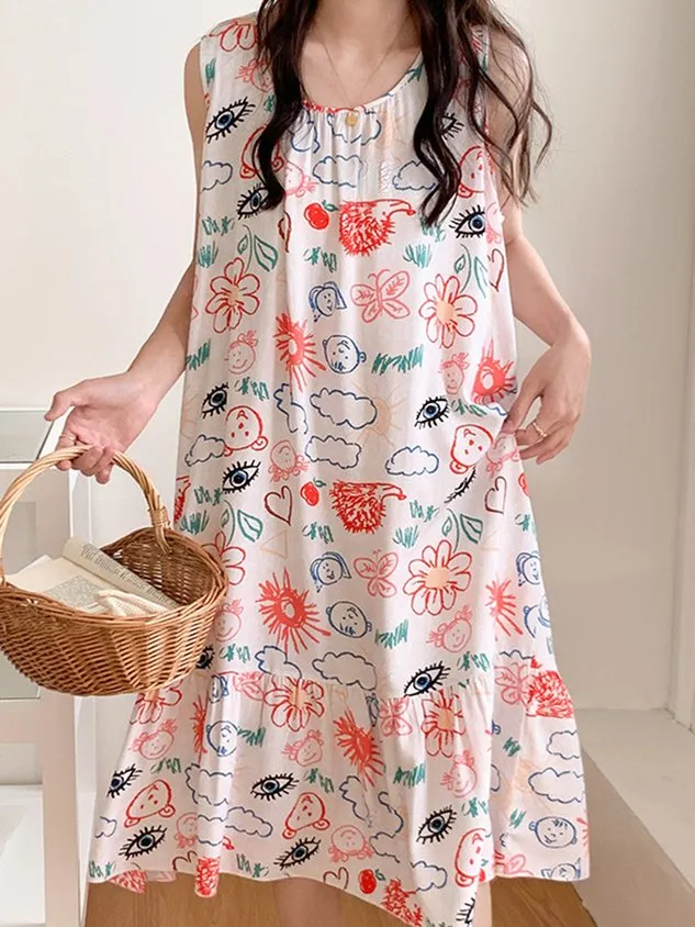 Breathable Casual Loose Floral Print Nightdress