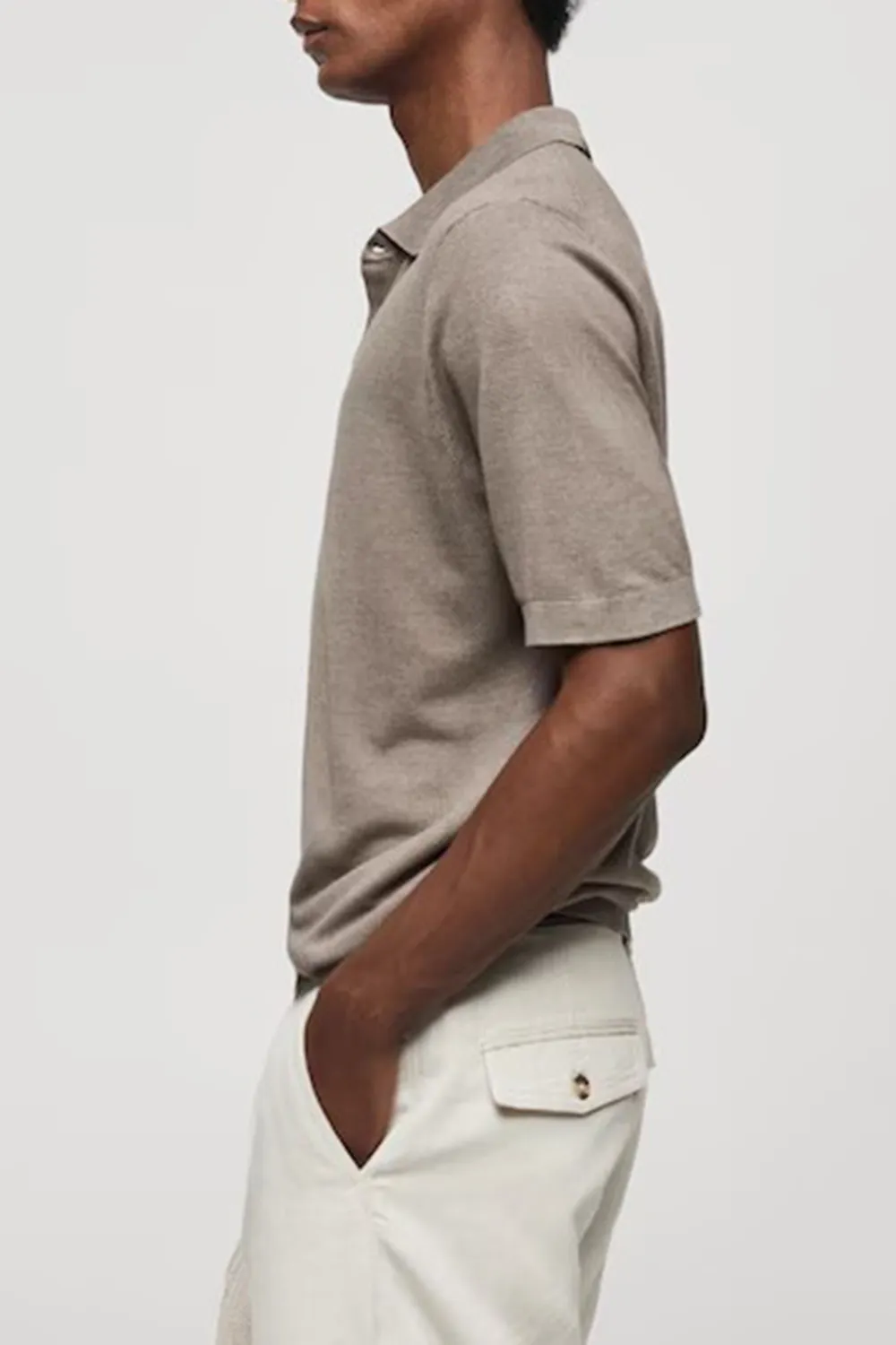 Buttoned Micro-Structure Knitted Polo Shirt