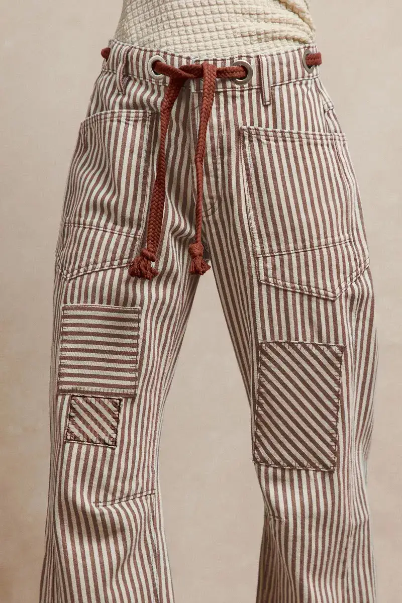 Everyday Drawstring Striped Twill Barrel Pants