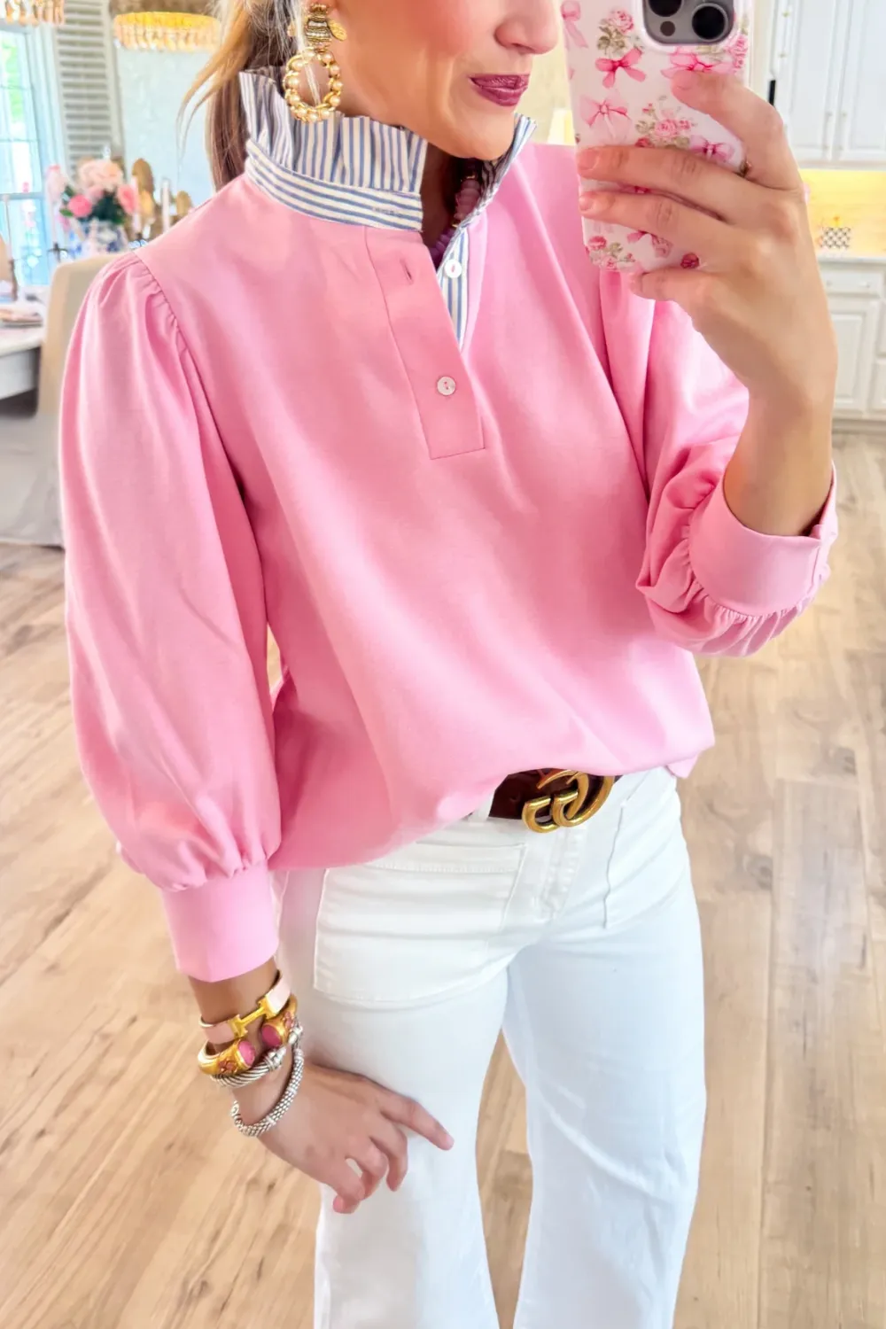 Contrast Trim Ruffle Top