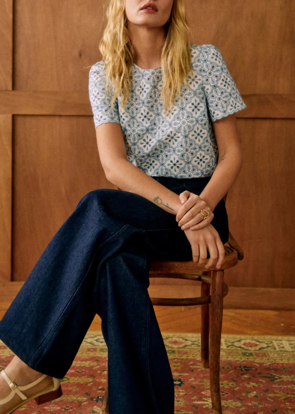 Short Sleeve Embroidered Blouse