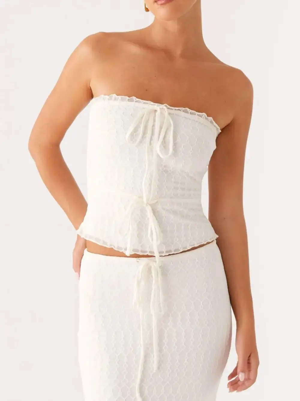 Neat Tie Front Lace Detail Coordinated Set