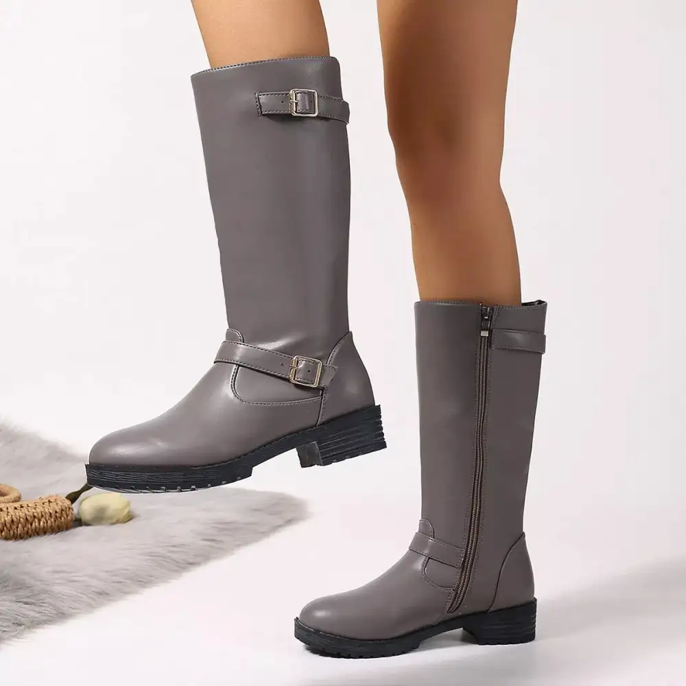 Sleek Round Toe Block Heel Boots