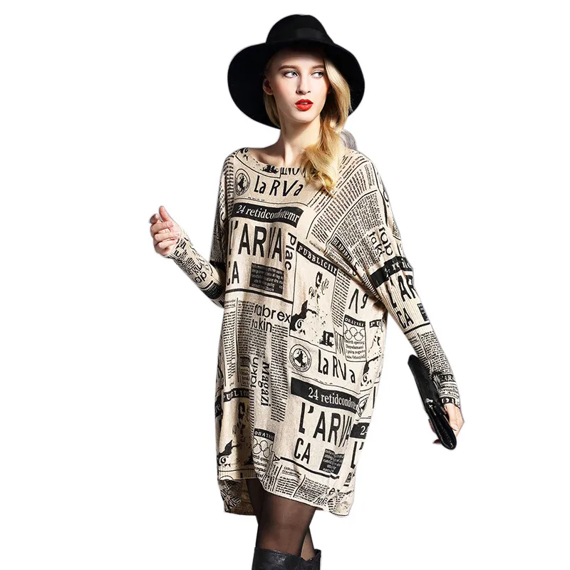 Loose Newspaper Printed Knitted Sweater