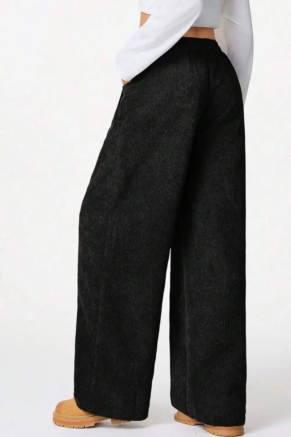 Drawstring Flannel Wide Leg Pants