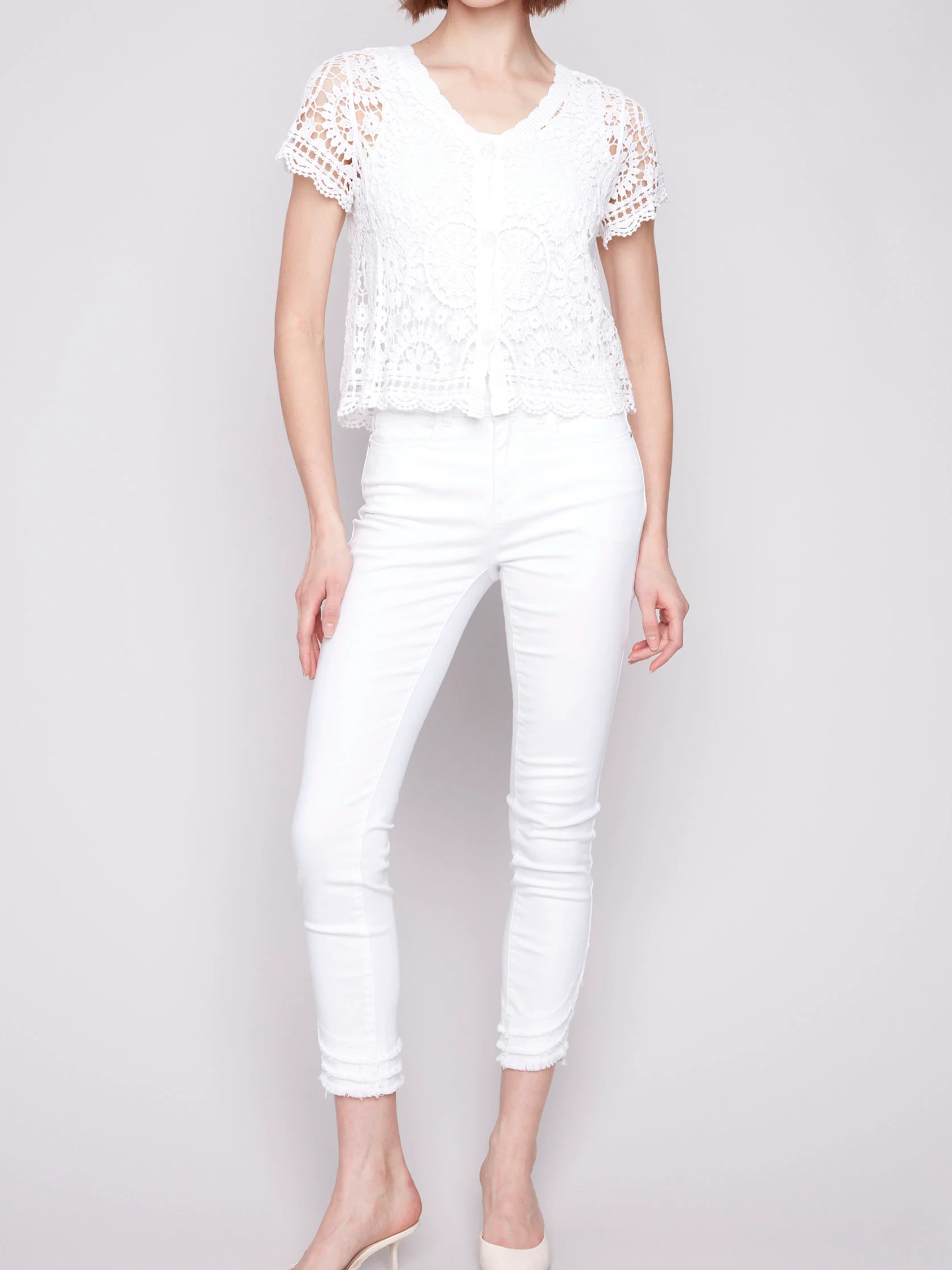 Pure Cotton Breathable Creative Hollow Ladies Short Sleeves