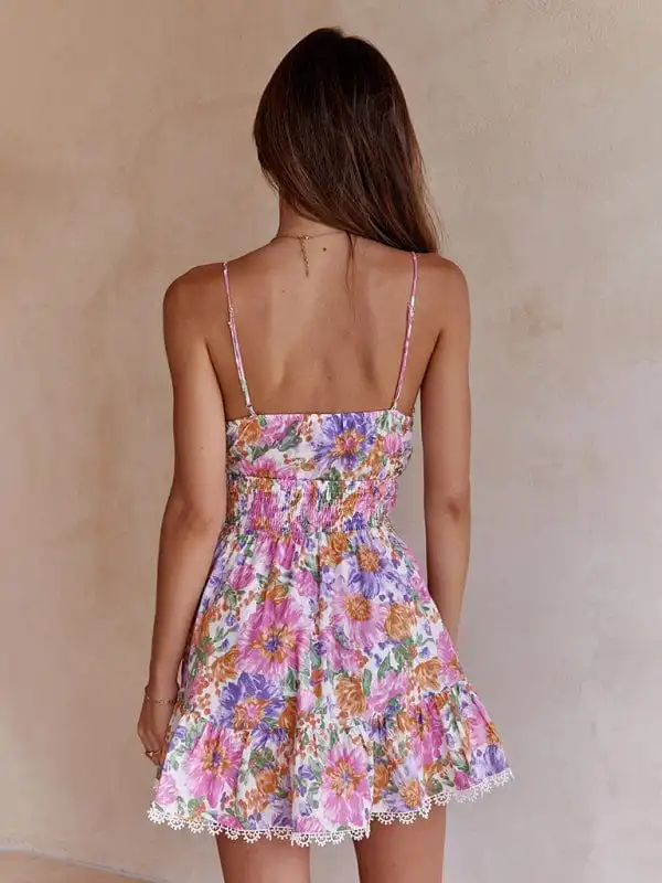 GYPSY GIRL-Printed Backless Waist Sling Dress