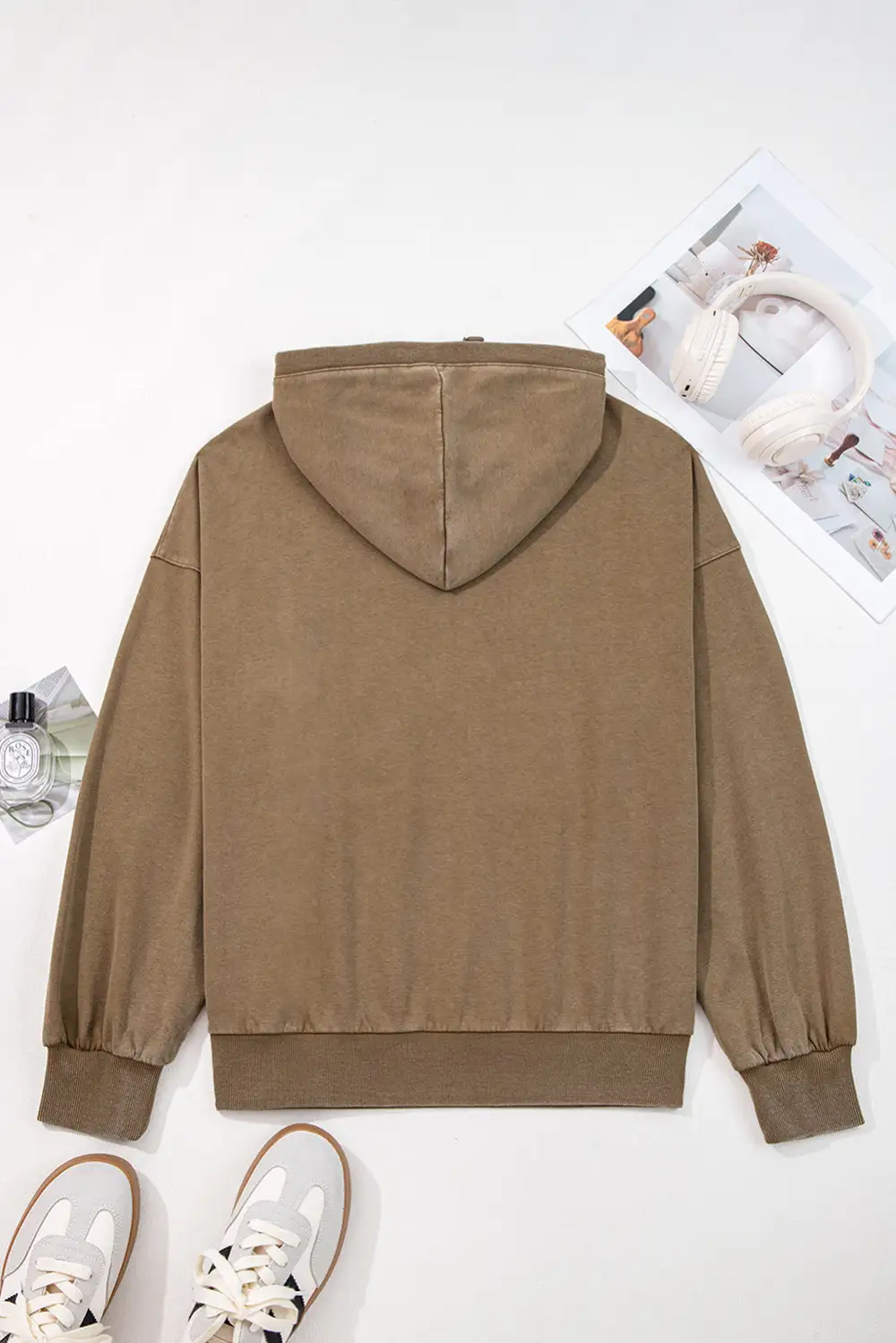 Soft Feel Relaxed Mineral Wash Pocket Detail Zip Detail Hoodie
