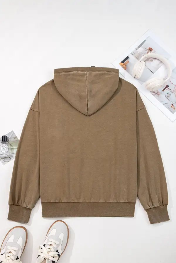 Soft Feel Relaxed Mineral Wash Pocket Detail Zip Detail Hoodie