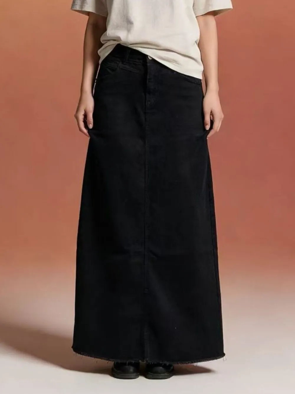 Denim Raw Maxi Skirt