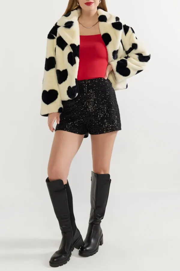 Cow Print Faux Fur Coat