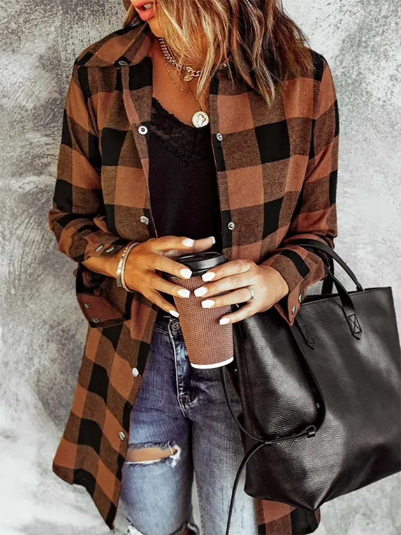 Casual retro contrast plaid jacket