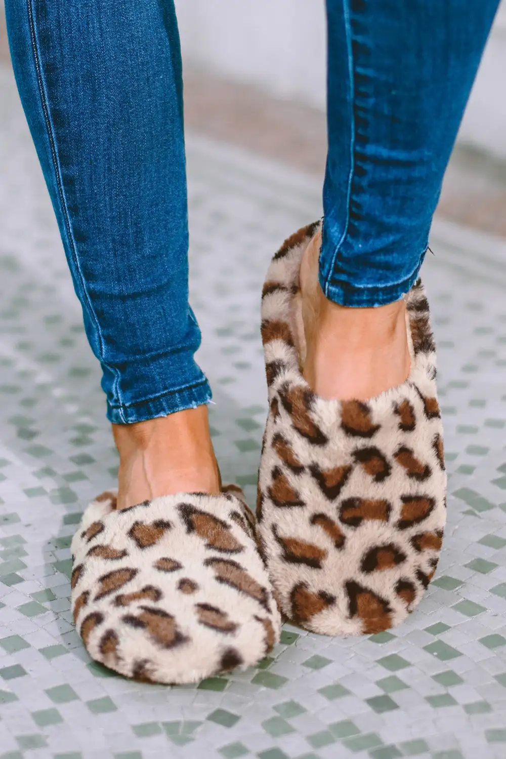 Leopard Print Fuzzy Home Slide Slippers