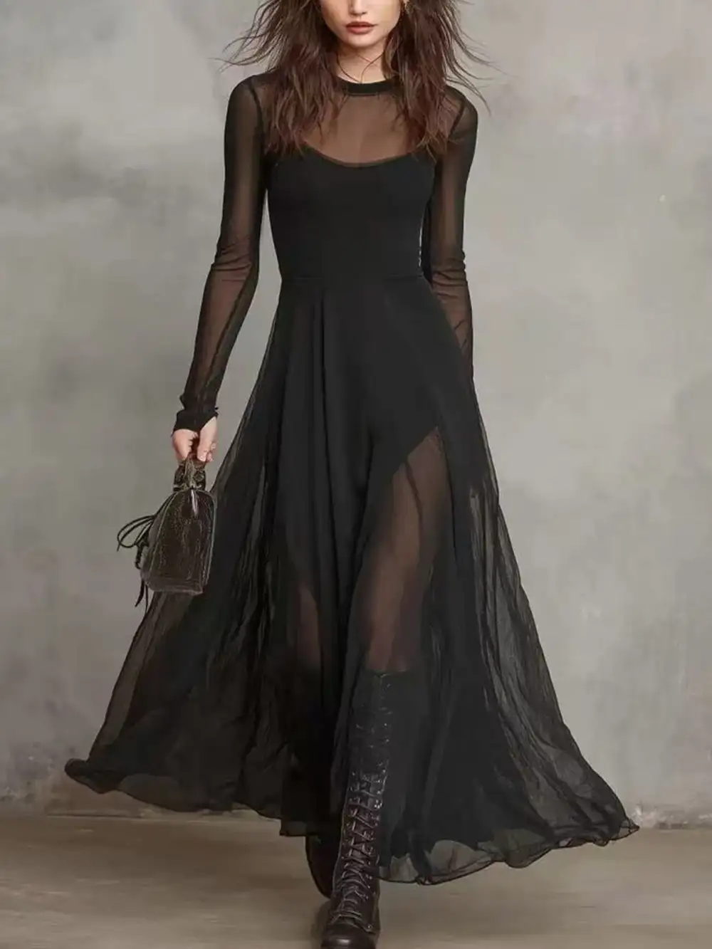 Sheer Mesh Maxi Dress Two Piece Set