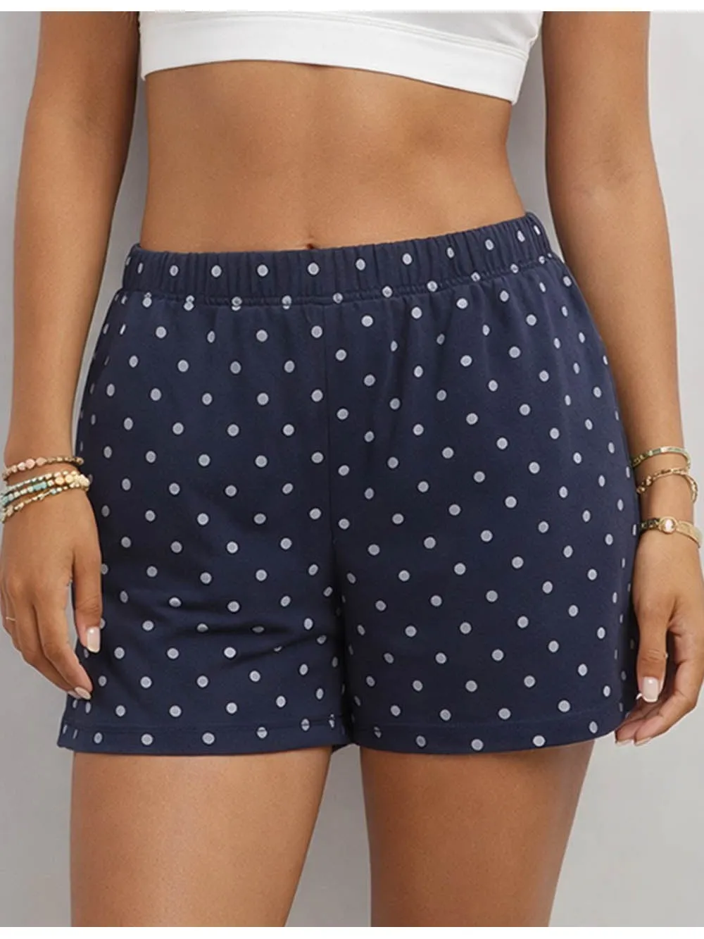 Polka Dot Elastic Waist Pocket Wide Leg Shorts